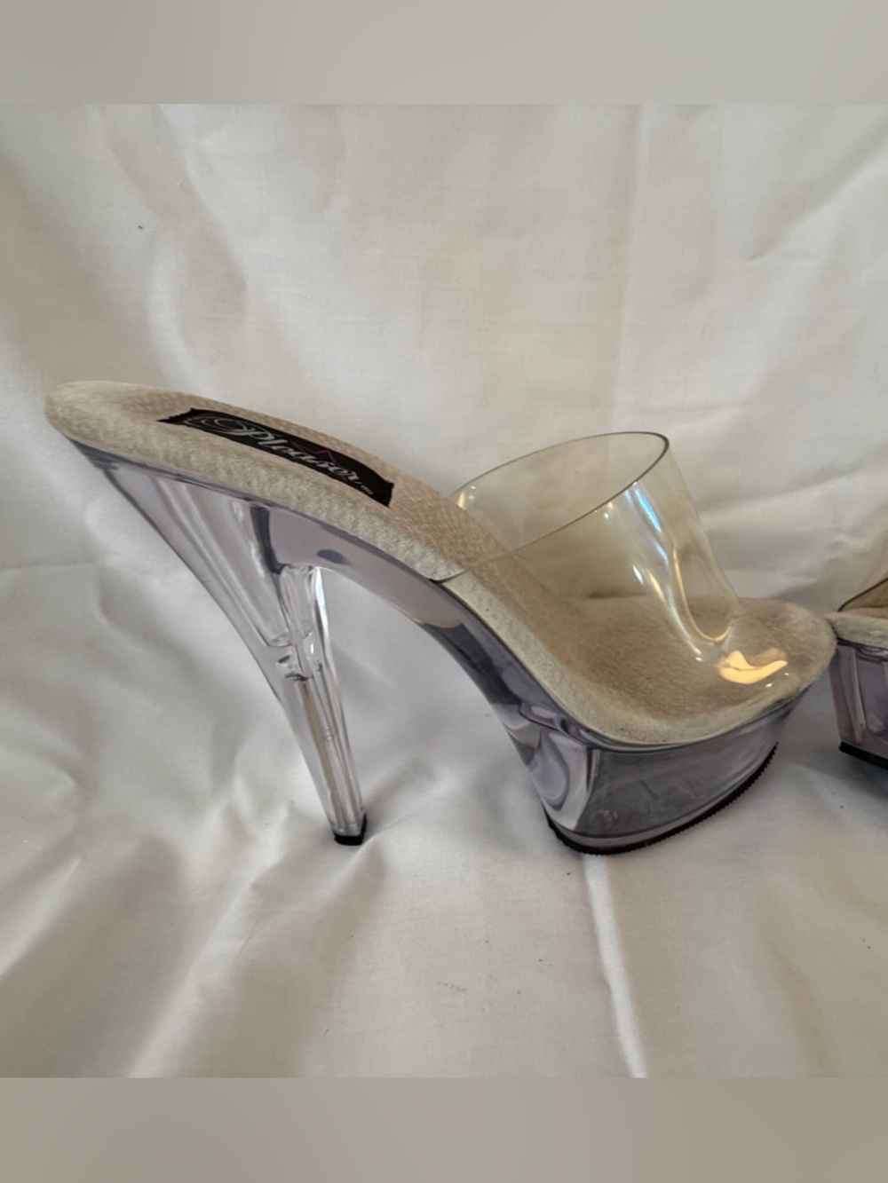 Pleaser Clear Lucite Platform Mule with Light Beige Insole